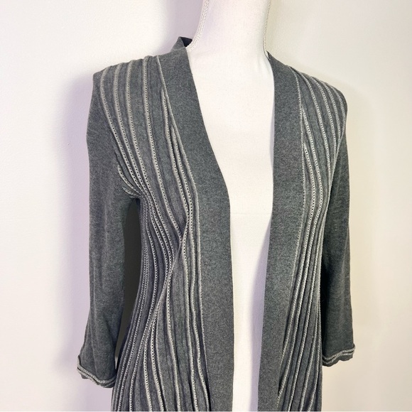 ANTHROPOLOGIE Knitted & Knotted Open Front Grey Cardigan Sweater - Picture 6 of 13